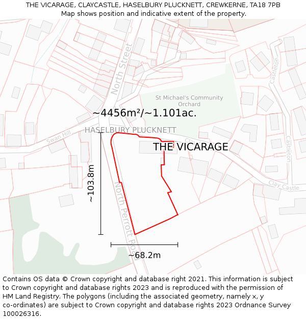 THE VICARAGE, CLAYCASTLE, HASELBURY PLUCKNETT, CREWKERNE, TA18 7PB: Plot and title map