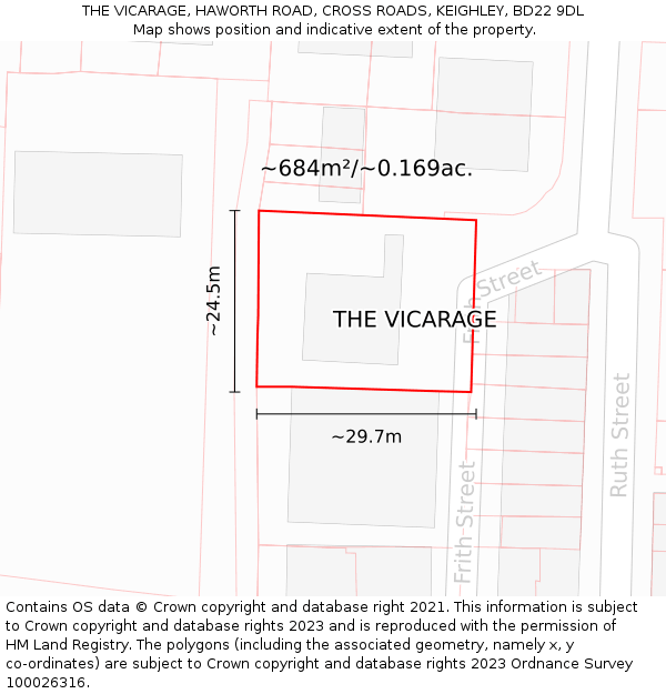 THE VICARAGE, HAWORTH ROAD, CROSS ROADS, KEIGHLEY, BD22 9DL: Plot and title map