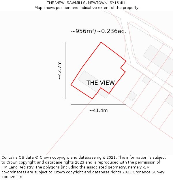 THE VIEW, SAWMILLS, NEWTOWN, SY16 4LL: Plot and title map