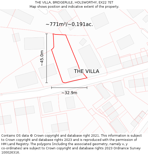 THE VILLA, BRIDGERULE, HOLSWORTHY, EX22 7ET: Plot and title map
