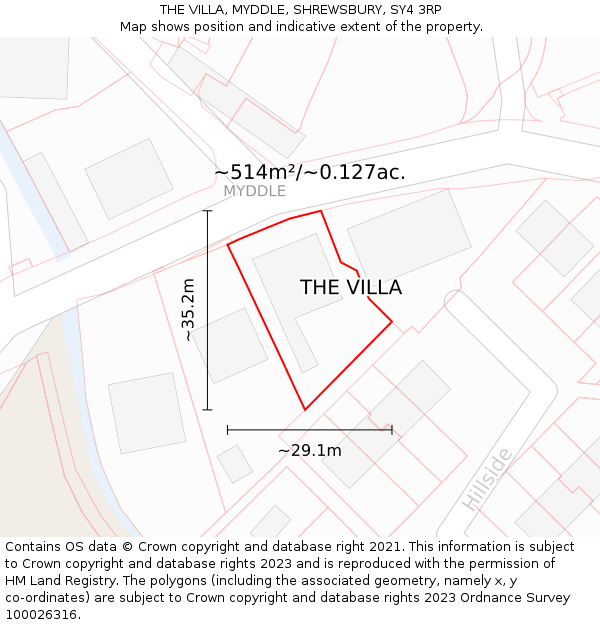 THE VILLA, MYDDLE, SHREWSBURY, SY4 3RP: Plot and title map