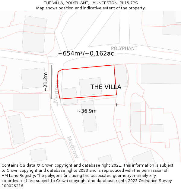 THE VILLA, POLYPHANT, LAUNCESTON, PL15 7PS: Plot and title map