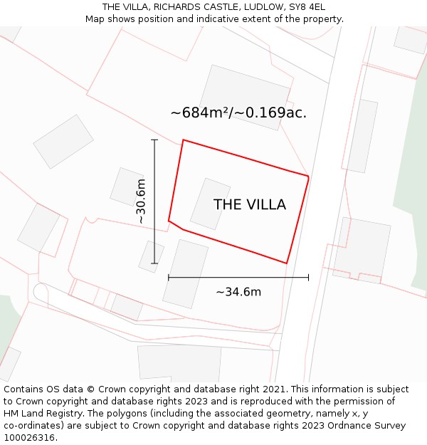 THE VILLA, RICHARDS CASTLE, LUDLOW, SY8 4EL: Plot and title map