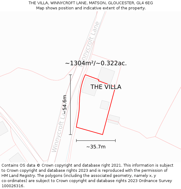 THE VILLA, WINNYCROFT LANE, MATSON, GLOUCESTER, GL4 6EG: Plot and title map