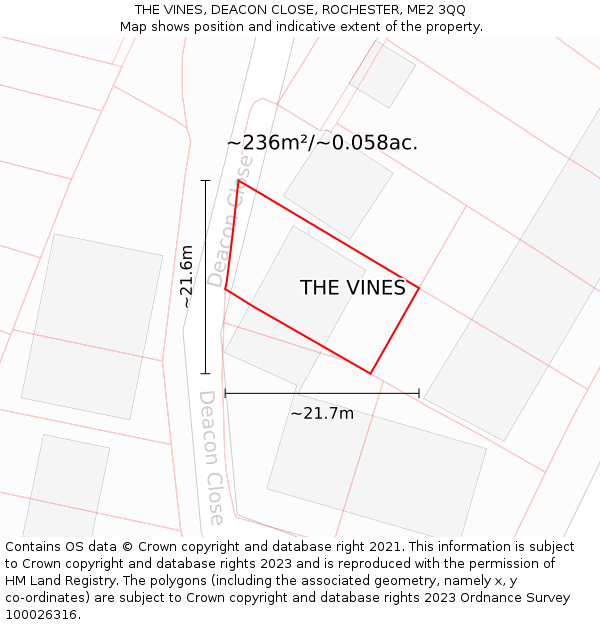 THE VINES, DEACON CLOSE, ROCHESTER, ME2 3QQ: Plot and title map