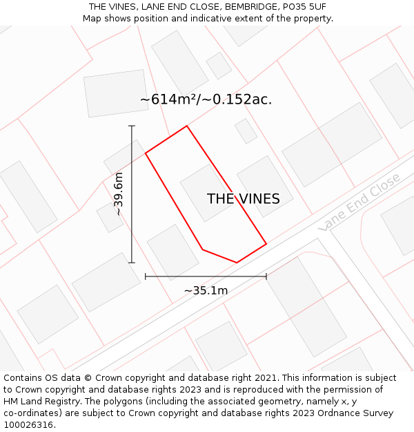 THE VINES, LANE END CLOSE, BEMBRIDGE, PO35 5UF: Plot and title map