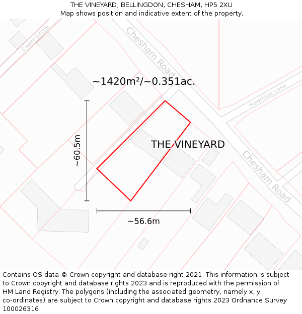 THE VINEYARD, BELLINGDON, CHESHAM, HP5 2XU: Plot and title map