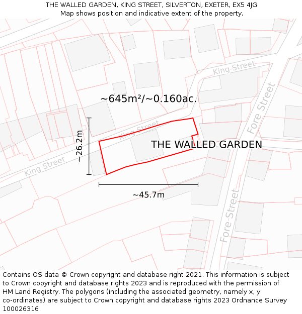 THE WALLED GARDEN, KING STREET, SILVERTON, EXETER, EX5 4JG: Plot and title map