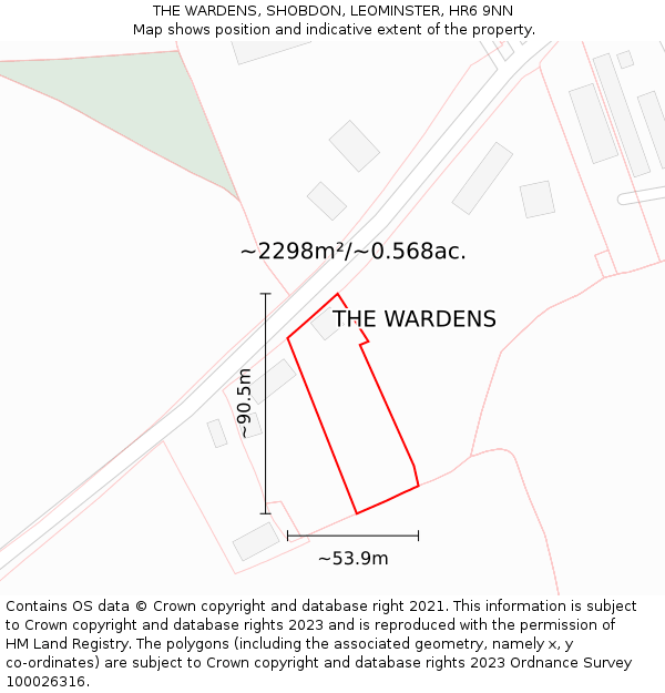 THE WARDENS, SHOBDON, LEOMINSTER, HR6 9NN: Plot and title map