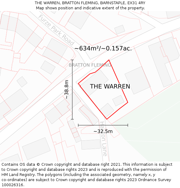 THE WARREN, BRATTON FLEMING, BARNSTAPLE, EX31 4RY: Plot and title map