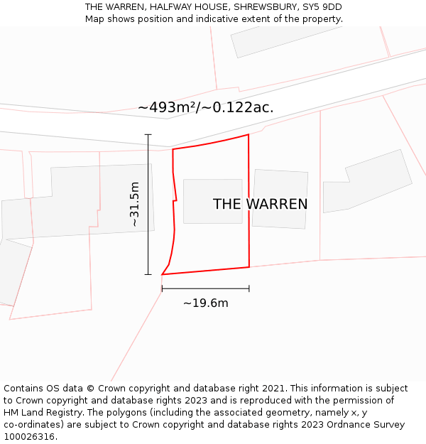THE WARREN, HALFWAY HOUSE, SHREWSBURY, SY5 9DD: Plot and title map