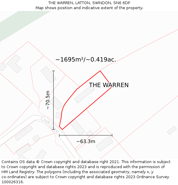 THE WARREN, LATTON, SWINDON, SN6 6DP: Plot and title map
