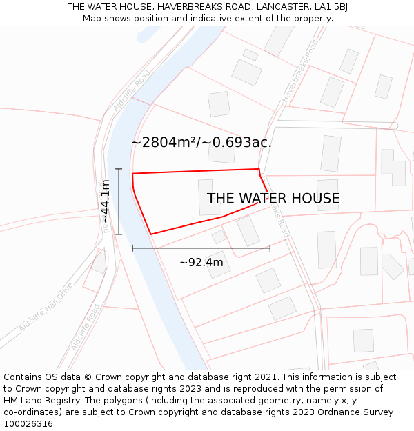THE WATER HOUSE, HAVERBREAKS ROAD, LANCASTER, LA1 5BJ: Plot and title map