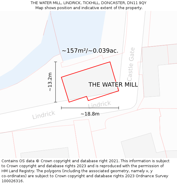 THE WATER MILL, LINDRICK, TICKHILL, DONCASTER, DN11 9QY: Plot and title map
