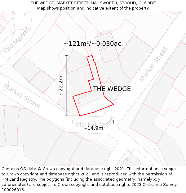 THE WEDGE, MARKET STREET, NAILSWORTH, STROUD, GL6 0BZ: Plot and title map
