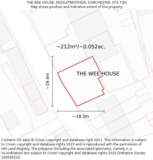 THE WEE HOUSE, PIDDLETRENTHIDE, DORCHESTER, DT2 7QN: Plot and title map