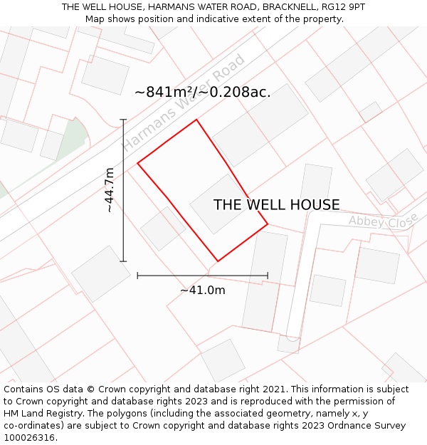 THE WELL HOUSE, HARMANS WATER ROAD, BRACKNELL, RG12 9PT: Plot and title map