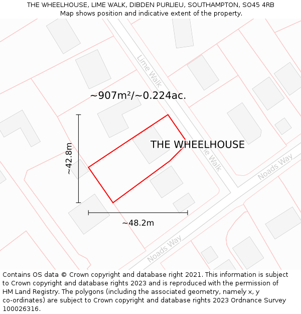 THE WHEELHOUSE, LIME WALK, DIBDEN PURLIEU, SOUTHAMPTON, SO45 4RB: Plot and title map