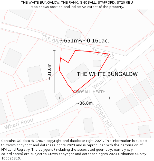 THE WHITE BUNGALOW, THE RANK, GNOSALL, STAFFORD, ST20 0BU: Plot and title map