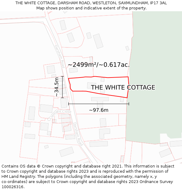 THE WHITE COTTAGE, DARSHAM ROAD, WESTLETON, SAXMUNDHAM, IP17 3AL: Plot and title map