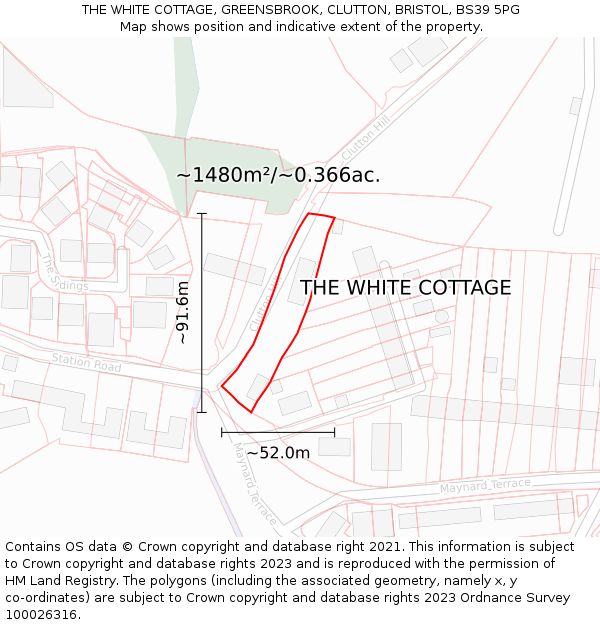 THE WHITE COTTAGE, GREENSBROOK, CLUTTON, BRISTOL, BS39 5PG: Plot and title map
