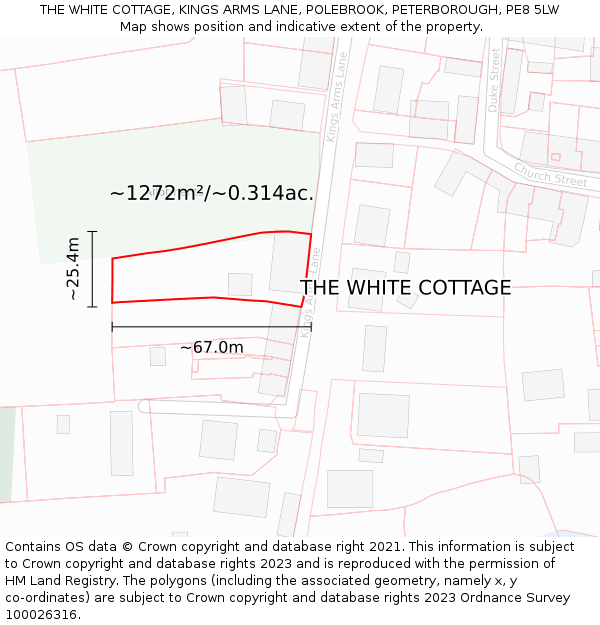 THE WHITE COTTAGE, KINGS ARMS LANE, POLEBROOK, PETERBOROUGH, PE8 5LW: Plot and title map