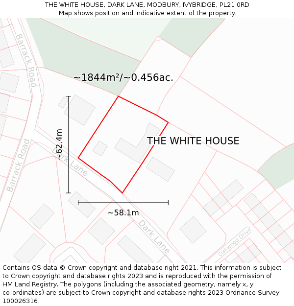 THE WHITE HOUSE, DARK LANE, MODBURY, IVYBRIDGE, PL21 0RD: Plot and title map