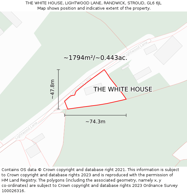 THE WHITE HOUSE, LIGHTWOOD LANE, RANDWICK, STROUD, GL6 6JL: Plot and title map