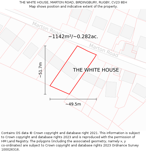 THE WHITE HOUSE, MARTON ROAD, BIRDINGBURY, RUGBY, CV23 8EH: Plot and title map