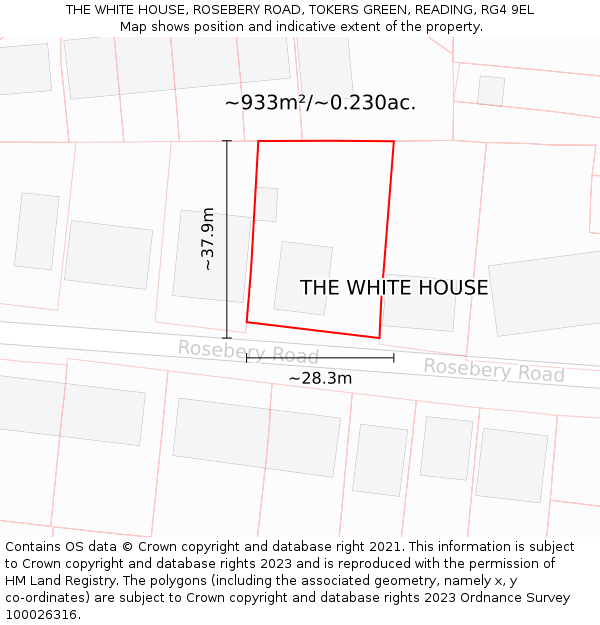 THE WHITE HOUSE, ROSEBERY ROAD, TOKERS GREEN, READING, RG4 9EL: Plot and title map