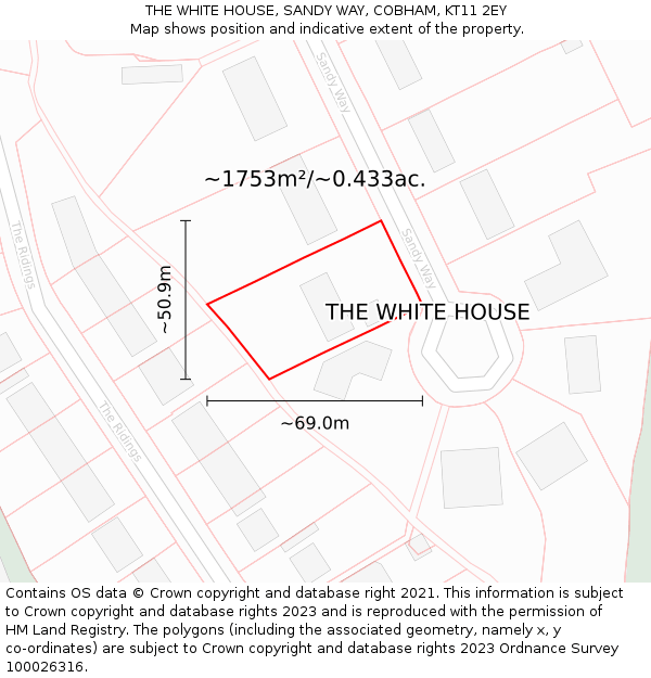 THE WHITE HOUSE, SANDY WAY, COBHAM, KT11 2EY: Plot and title map