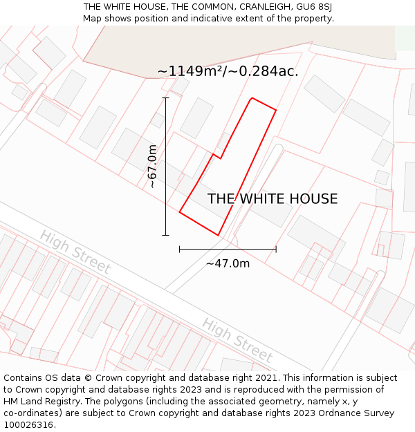 THE WHITE HOUSE, THE COMMON, CRANLEIGH, GU6 8SJ: Plot and title map