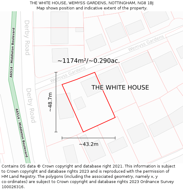THE WHITE HOUSE, WEMYSS GARDENS, NOTTINGHAM, NG8 1BJ: Plot and title map