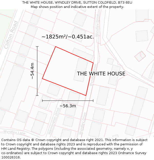 THE WHITE HOUSE, WYNDLEY DRIVE, SUTTON COLDFIELD, B73 6EU: Plot and title map