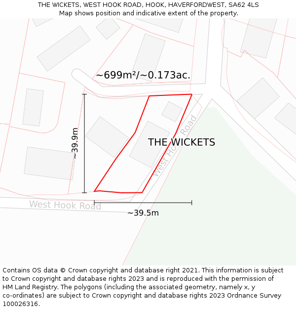 THE WICKETS, WEST HOOK ROAD, HOOK, HAVERFORDWEST, SA62 4LS: Plot and title map