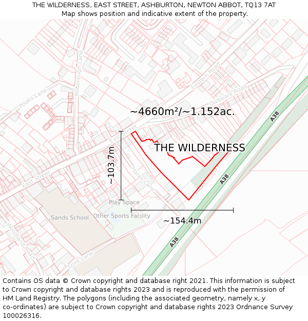 THE WILDERNESS, EAST STREET, ASHBURTON, NEWTON ABBOT, TQ13 7AT: Plot and title map