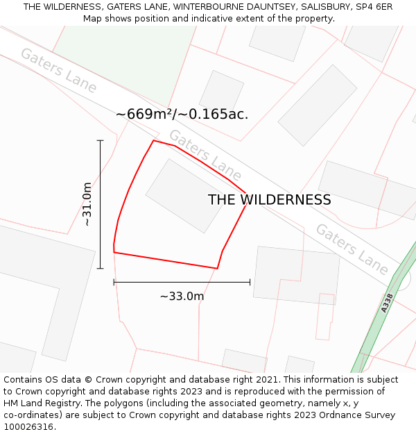 THE WILDERNESS, GATERS LANE, WINTERBOURNE DAUNTSEY, SALISBURY, SP4 6ER: Plot and title map