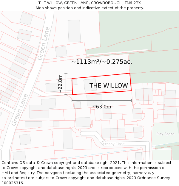 THE WILLOW, GREEN LANE, CROWBOROUGH, TN6 2BX: Plot and title map
