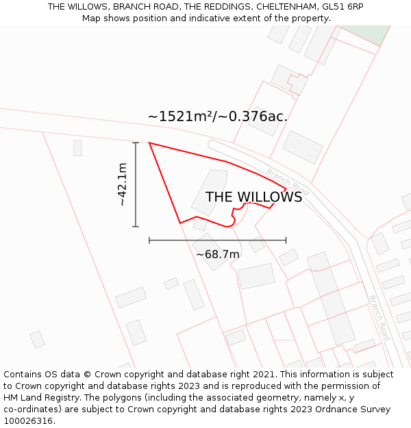 THE WILLOWS, BRANCH ROAD, THE REDDINGS, CHELTENHAM, GL51 6RP: Plot and title map
