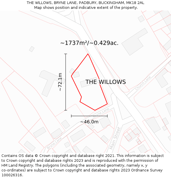 THE WILLOWS, BRYNE LANE, PADBURY, BUCKINGHAM, MK18 2AL: Plot and title map