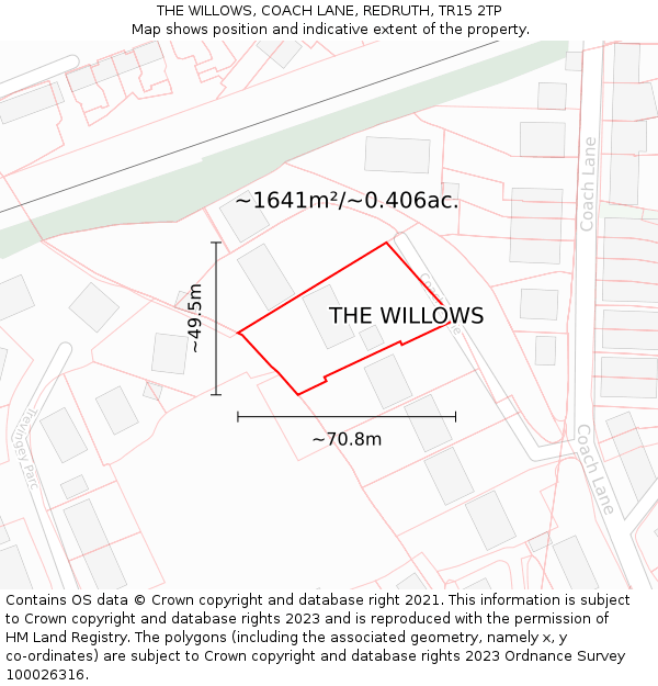 THE WILLOWS, COACH LANE, REDRUTH, TR15 2TP: Plot and title map