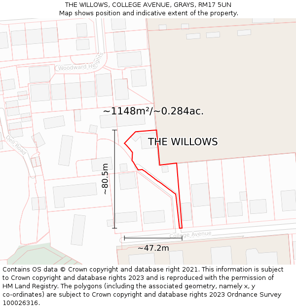 THE WILLOWS, COLLEGE AVENUE, GRAYS, RM17 5UN: Plot and title map