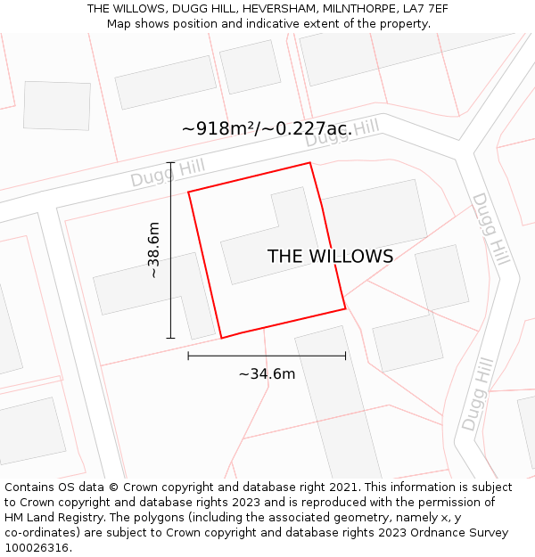 THE WILLOWS, DUGG HILL, HEVERSHAM, MILNTHORPE, LA7 7EF: Plot and title map