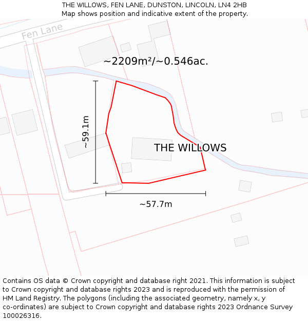 THE WILLOWS, FEN LANE, DUNSTON, LINCOLN, LN4 2HB: Plot and title map