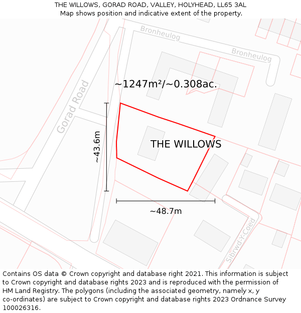 THE WILLOWS, GORAD ROAD, VALLEY, HOLYHEAD, LL65 3AL: Plot and title map