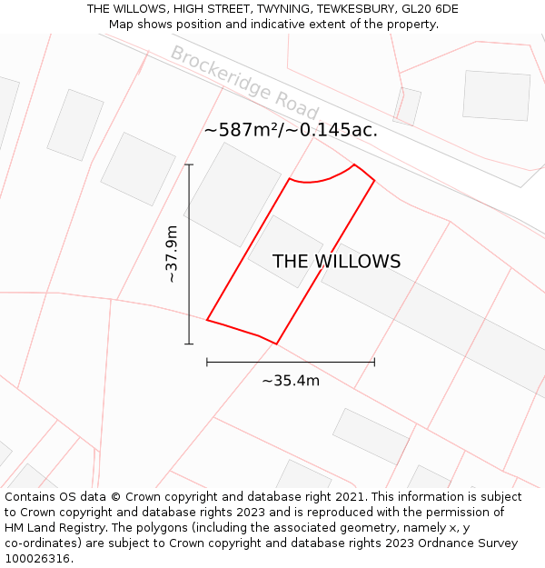 THE WILLOWS, HIGH STREET, TWYNING, TEWKESBURY, GL20 6DE: Plot and title map