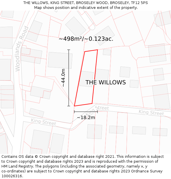 THE WILLOWS, KING STREET, BROSELEY WOOD, BROSELEY, TF12 5PS: Plot and title map