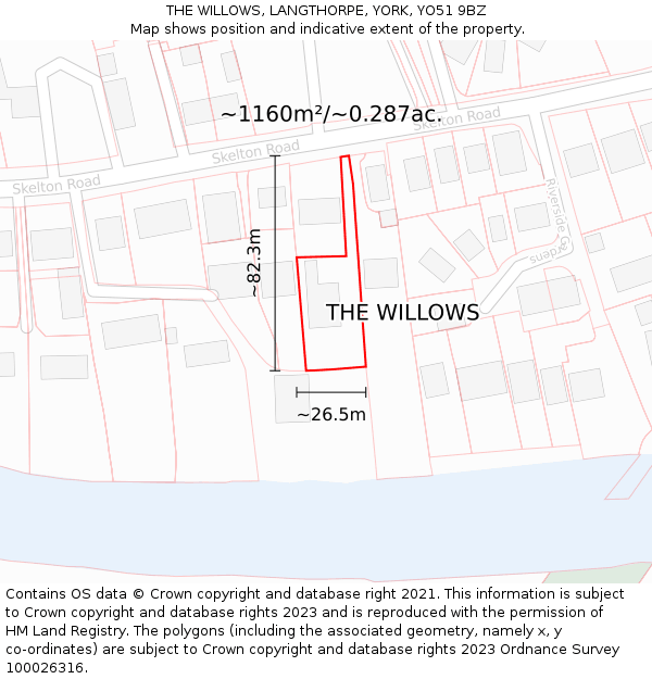 THE WILLOWS, LANGTHORPE, YORK, YO51 9BZ: Plot and title map