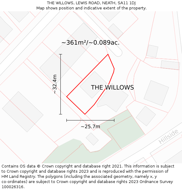 THE WILLOWS, LEWIS ROAD, NEATH, SA11 1DJ: Plot and title map