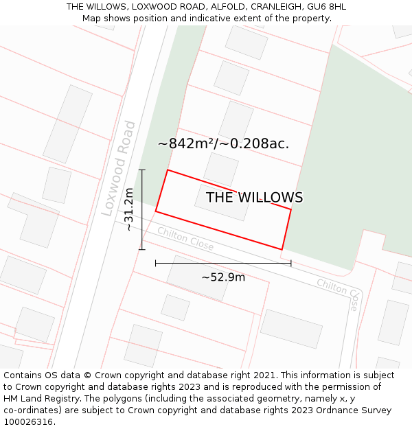 THE WILLOWS, LOXWOOD ROAD, ALFOLD, CRANLEIGH, GU6 8HL: Plot and title map